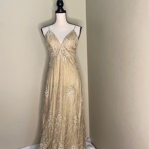 Gold embellished gown.